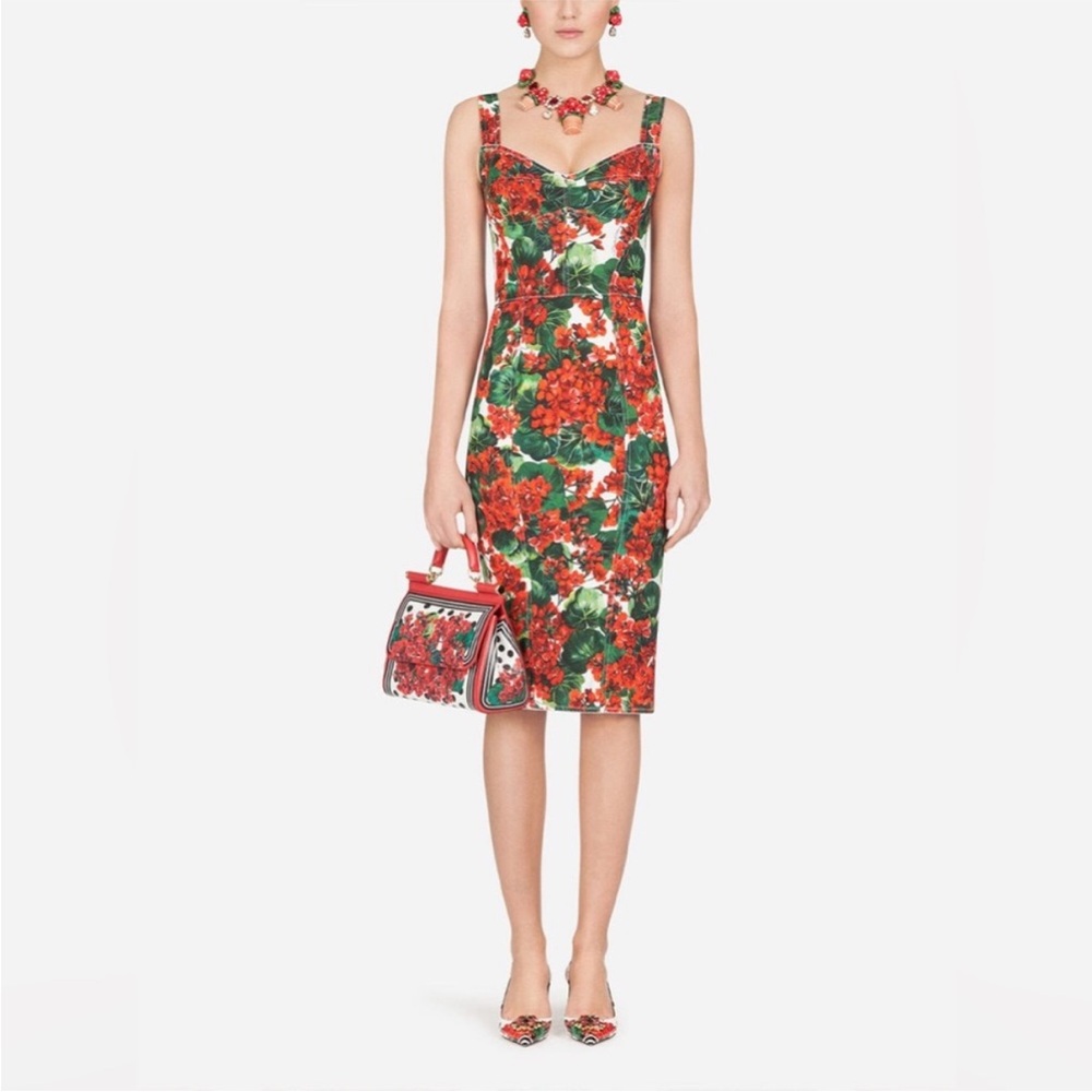 NWT Dolce & Gabbana Red and Green Floral Midi Dress